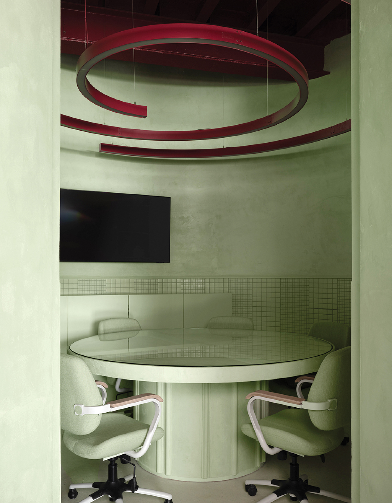 A white table with two chairs.