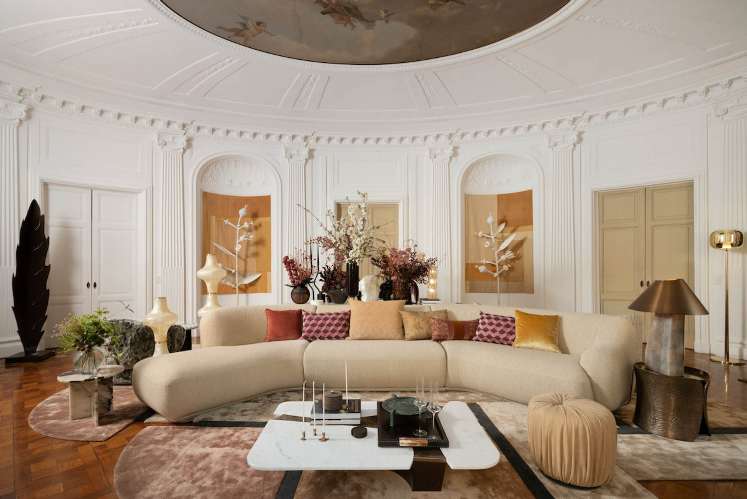 interior of living room with long couch