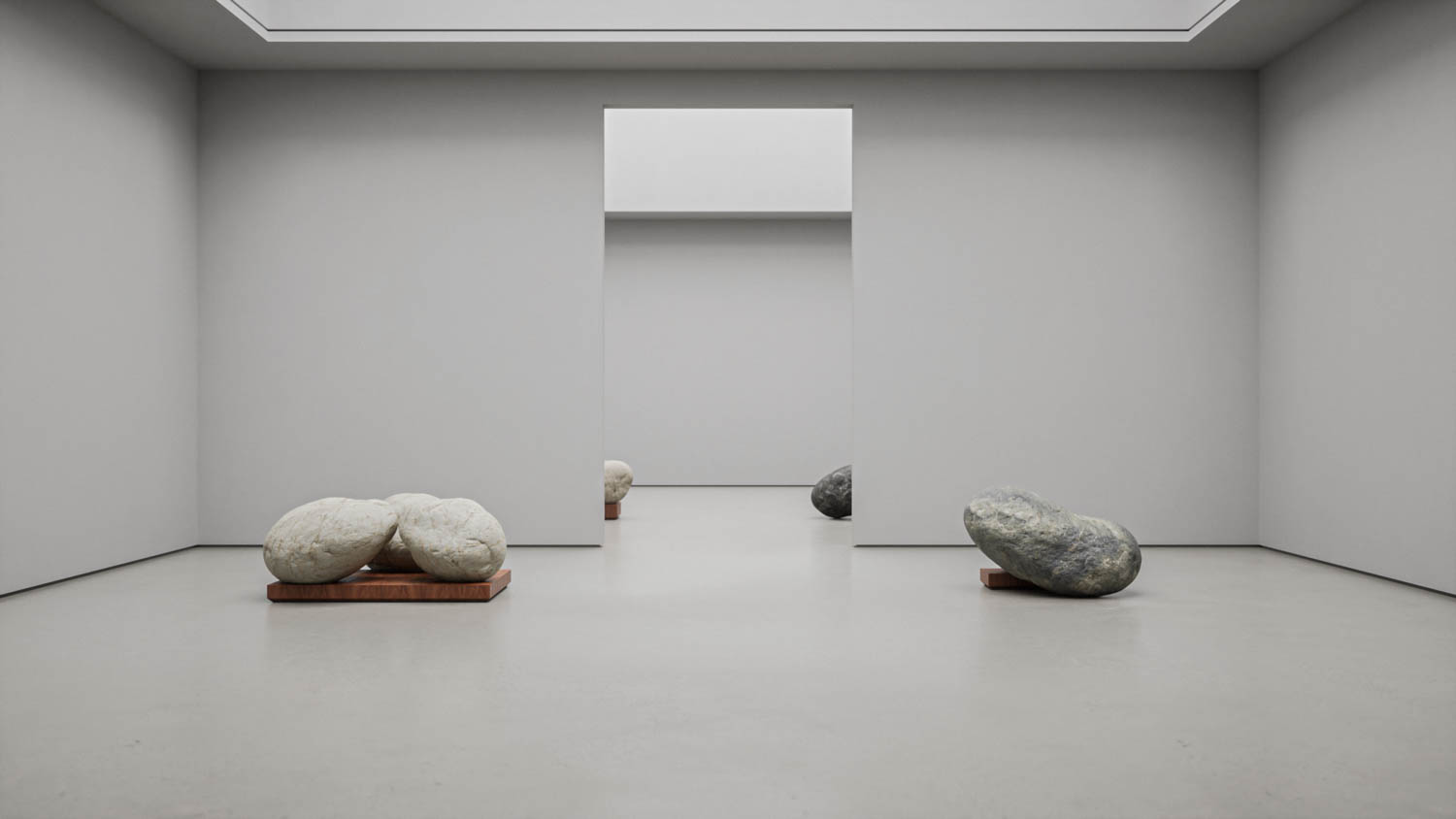 multiple rock chairs in a white gallery room