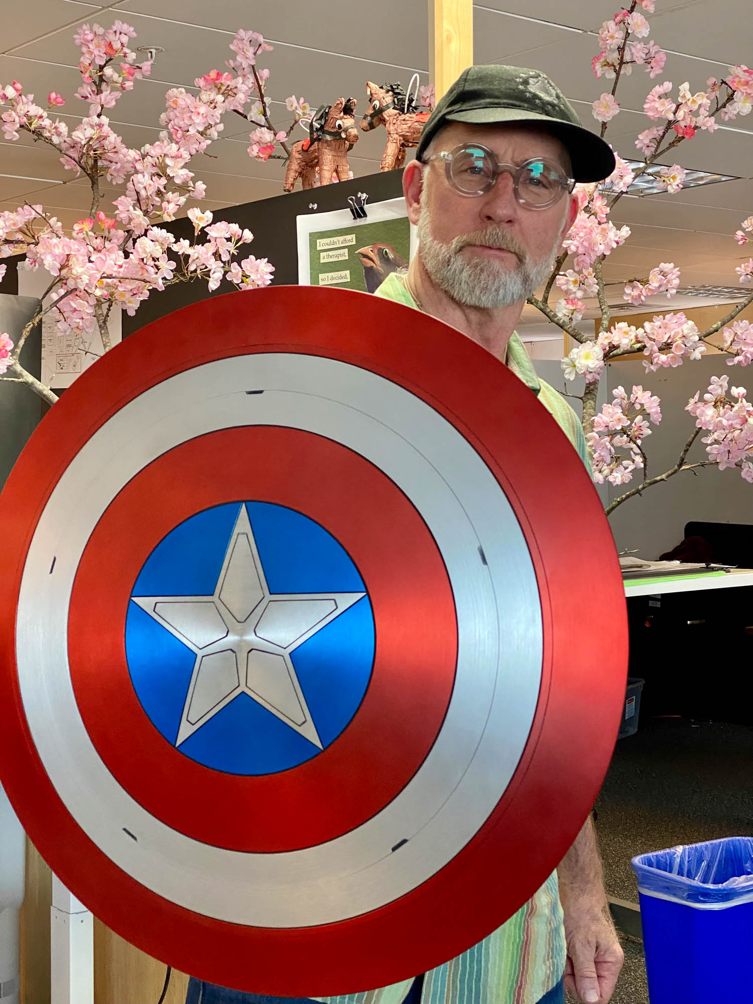 Ramsey Avery holding a Captain America shield