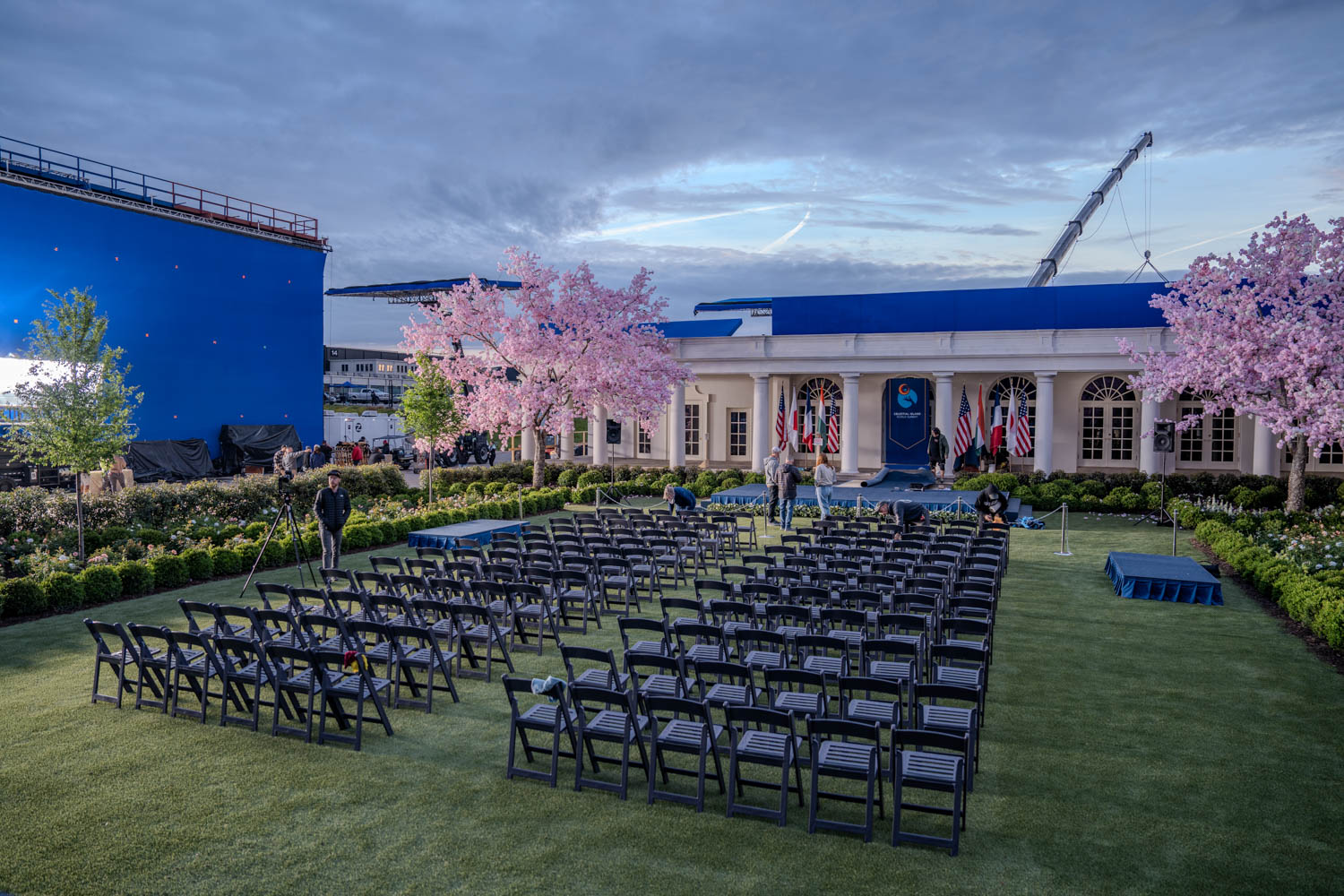 Rose Garden set with multiple chairs and sakura trees