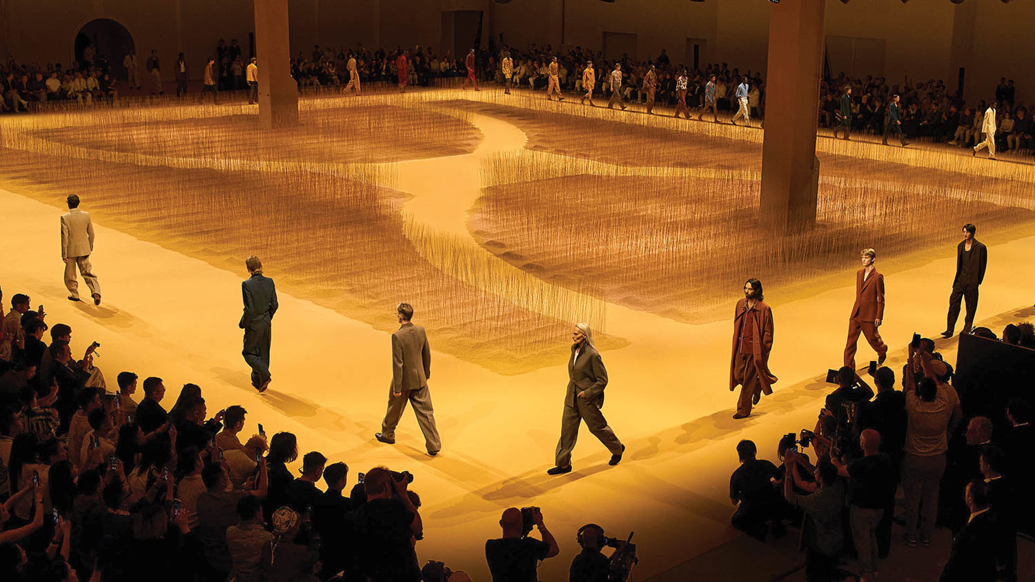 people walking around a room