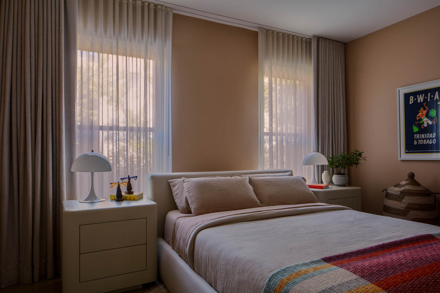 bedroom with soft lighting and yellow walls