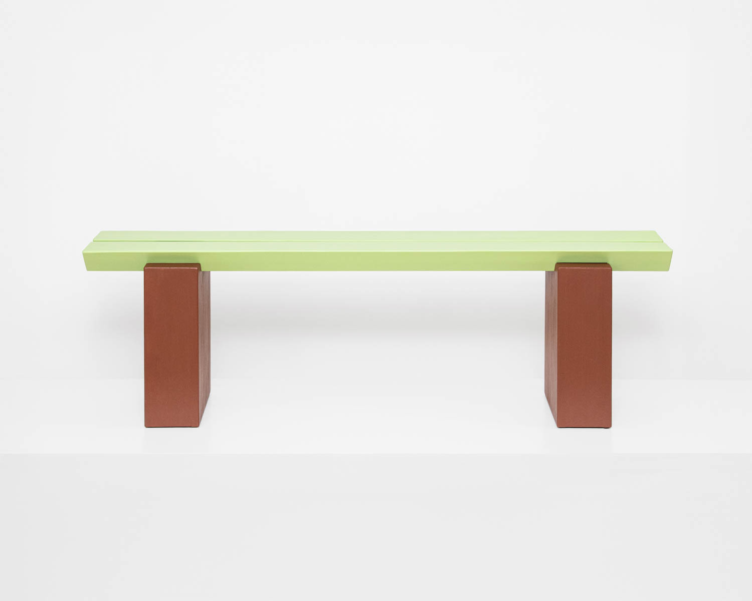 long bench with lime green seat