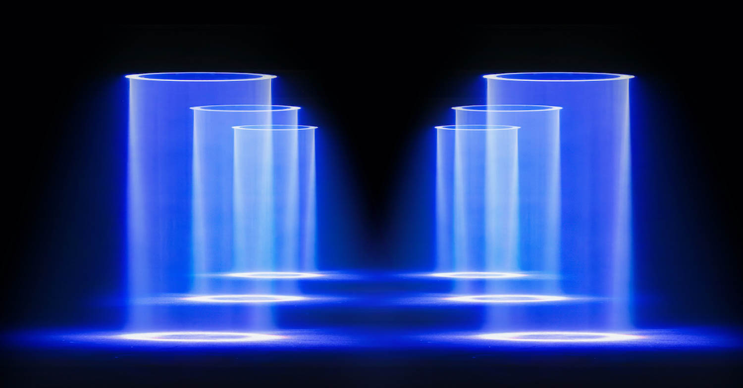blue lights all shaped like a cylinder