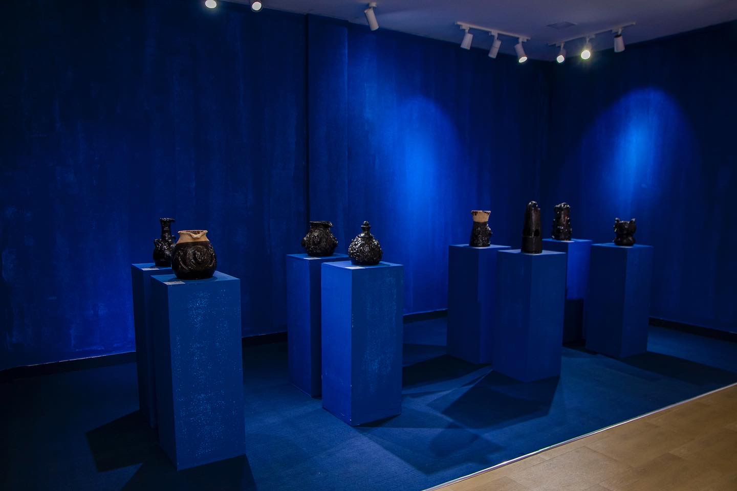 exhibition with blue background