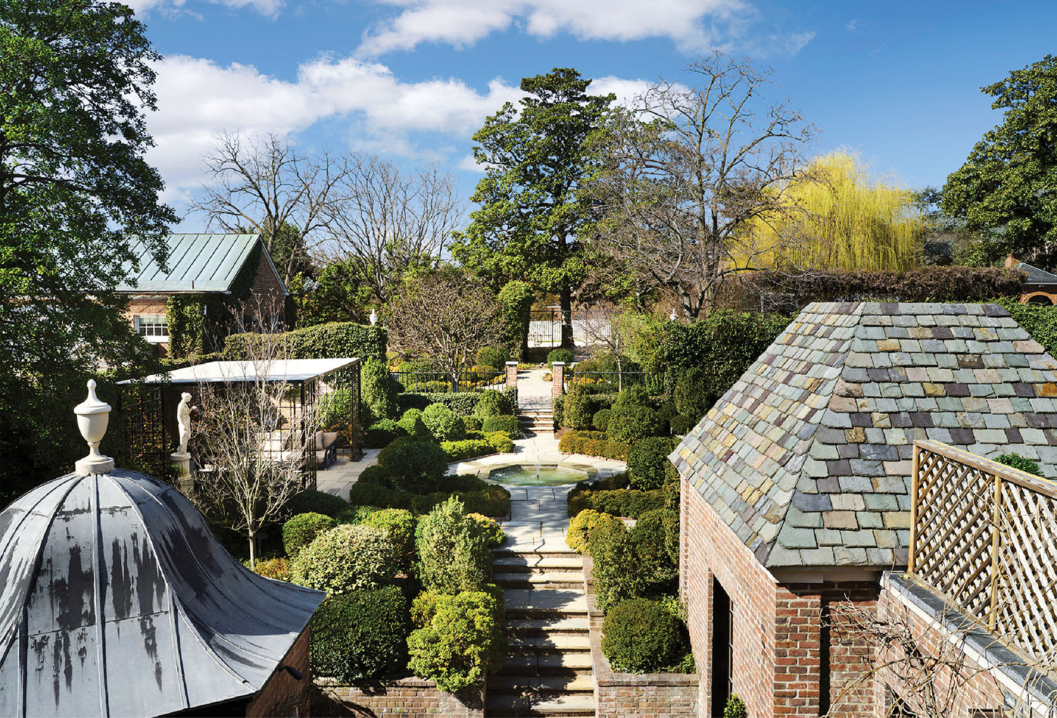 A view of a garden from the roof.