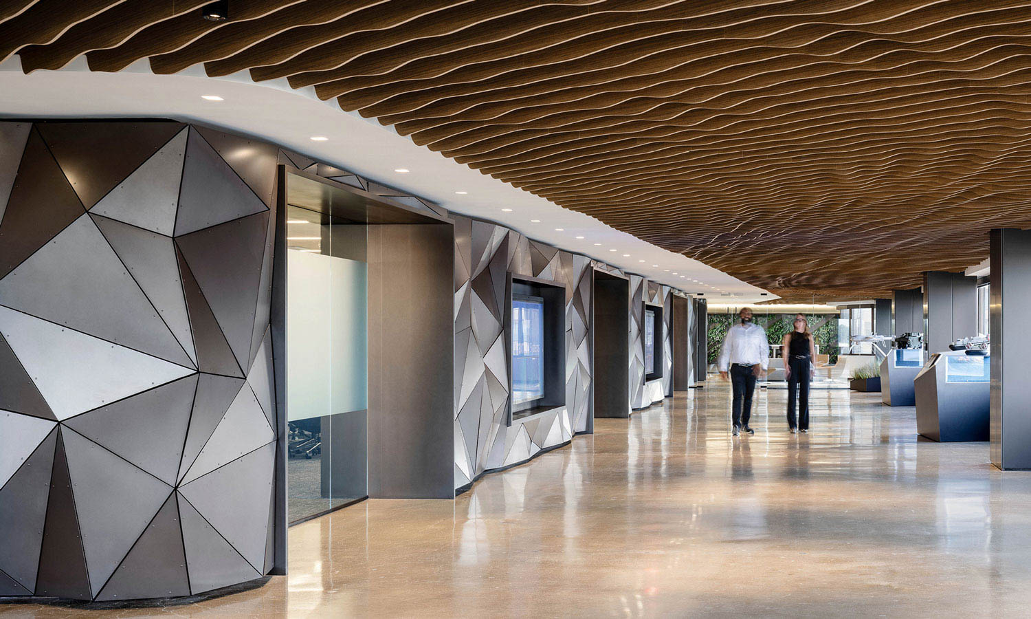 a wavy ceiling in a commercial space
