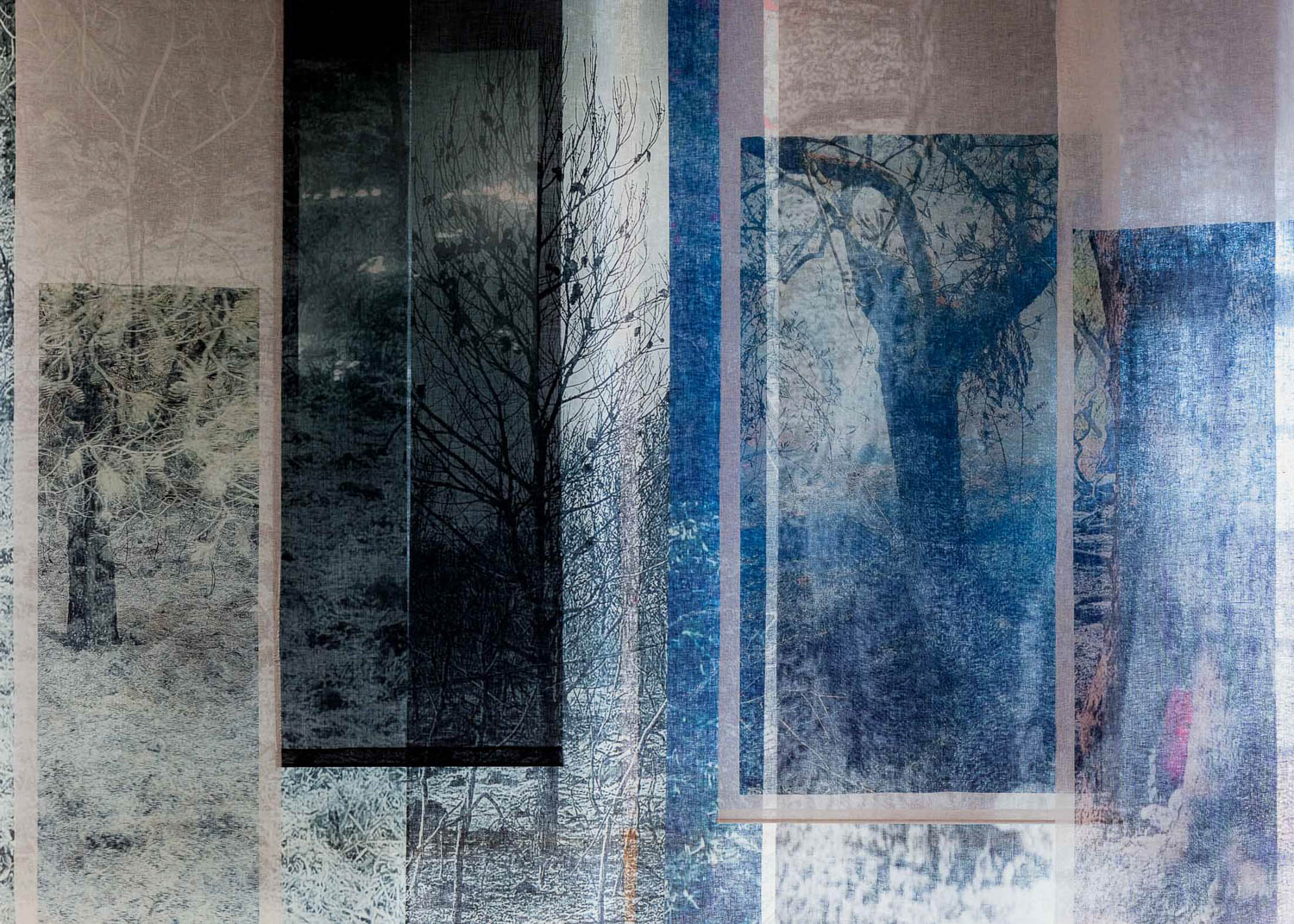 blue textiles painted and handing from above
