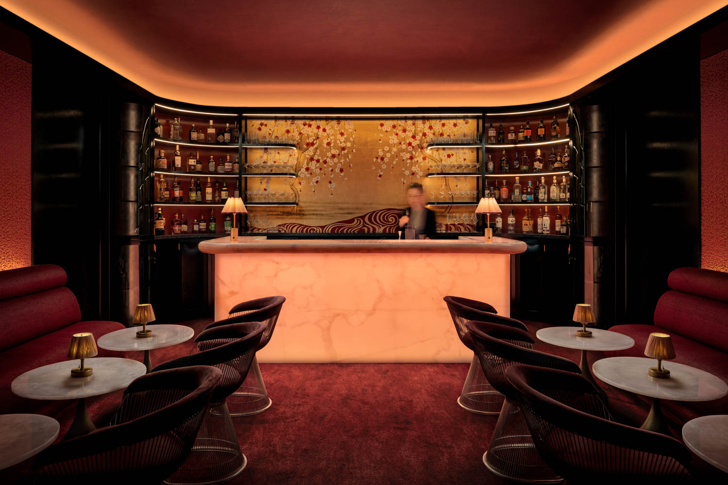 intimate bar area that's dimly lit