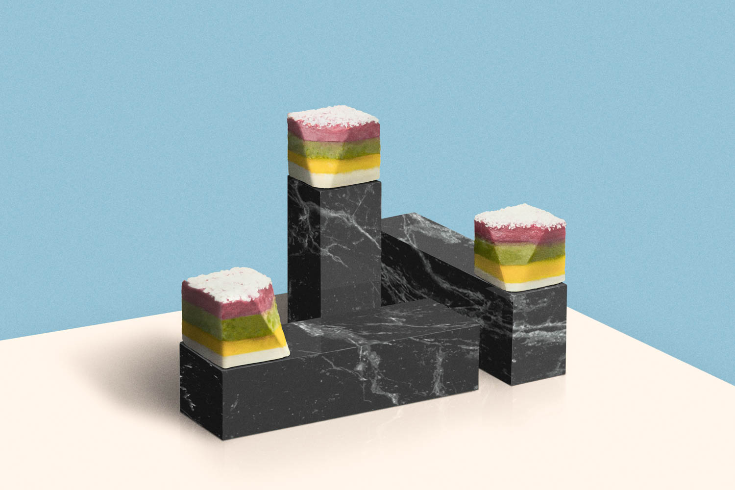 abstract versions of takeout boxes all stacked