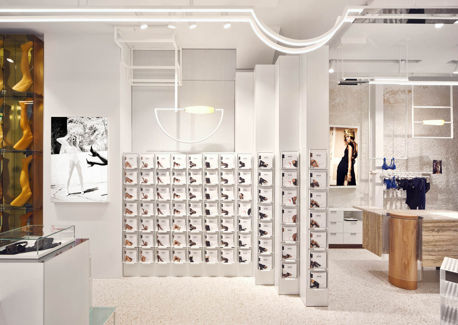shop interior with shelves of undergarments
