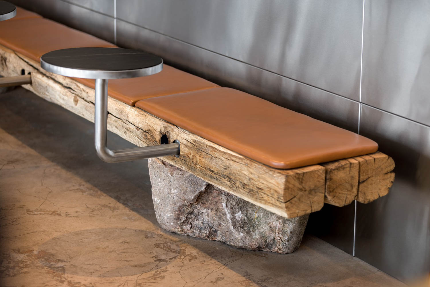 closeup of benches along the wall