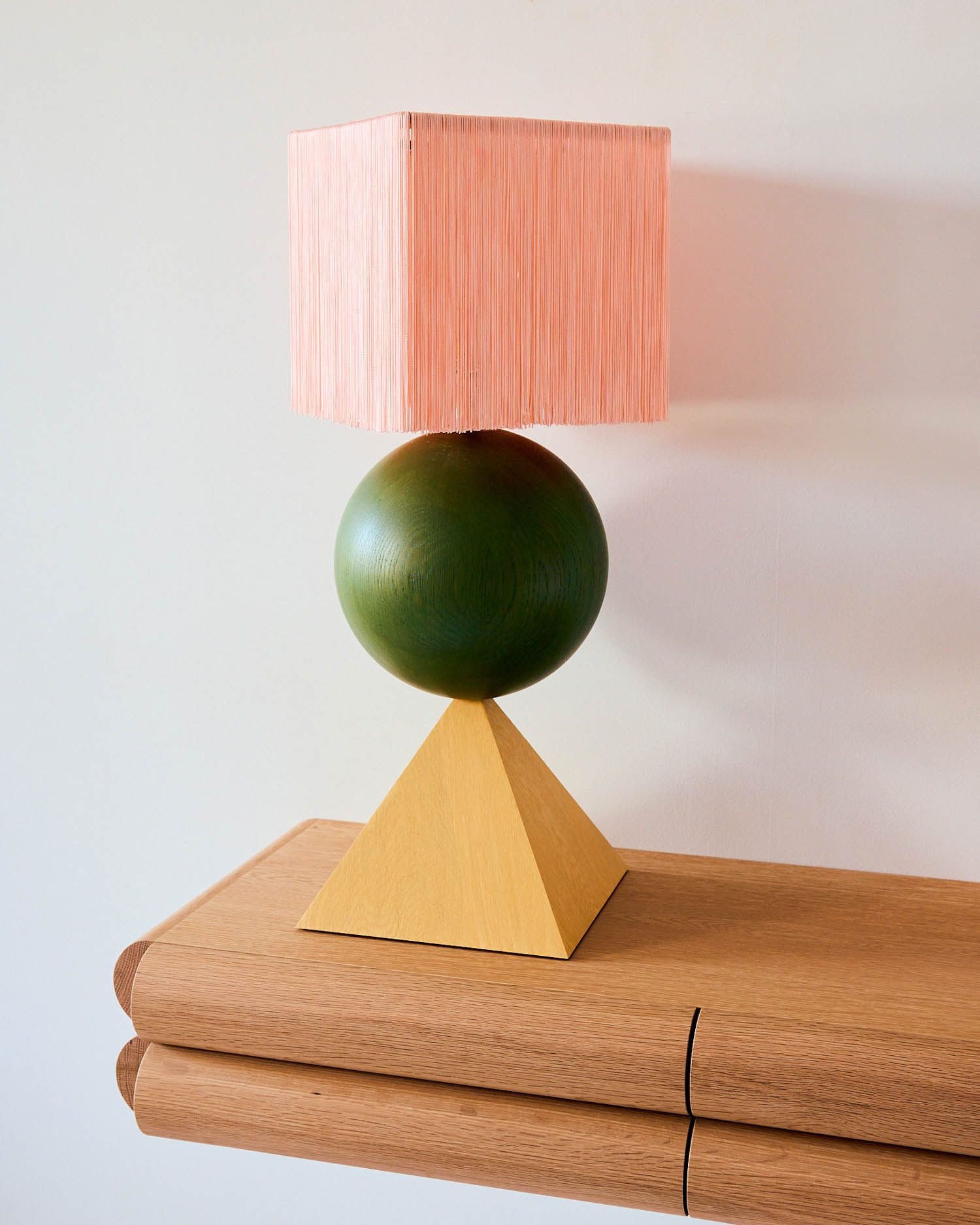 stacked lamp with cube, sphere and pyramind