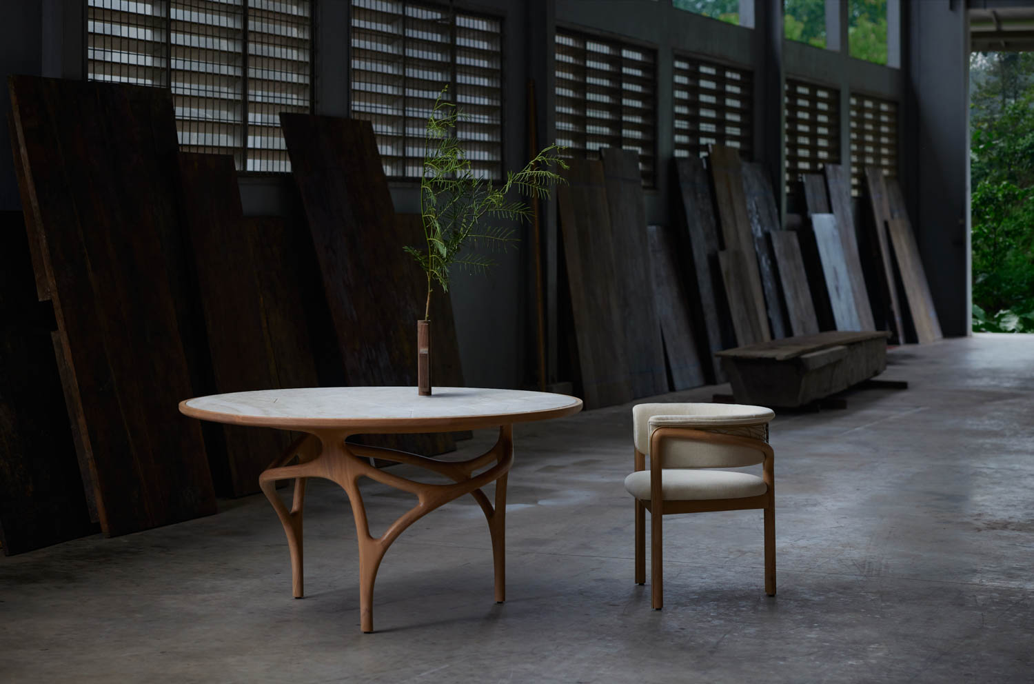 circular table in a warehouse