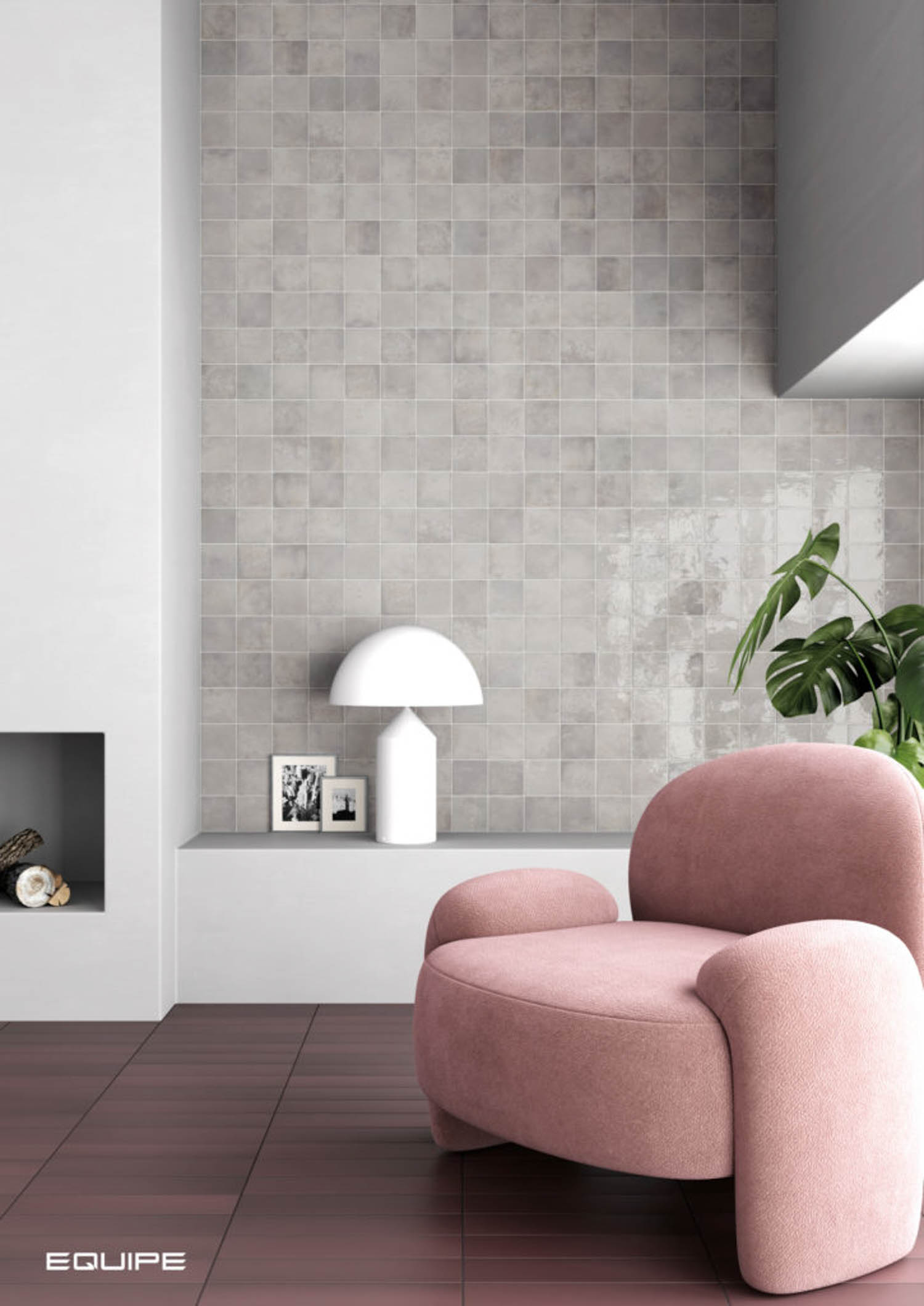 living room corner with pink chair
