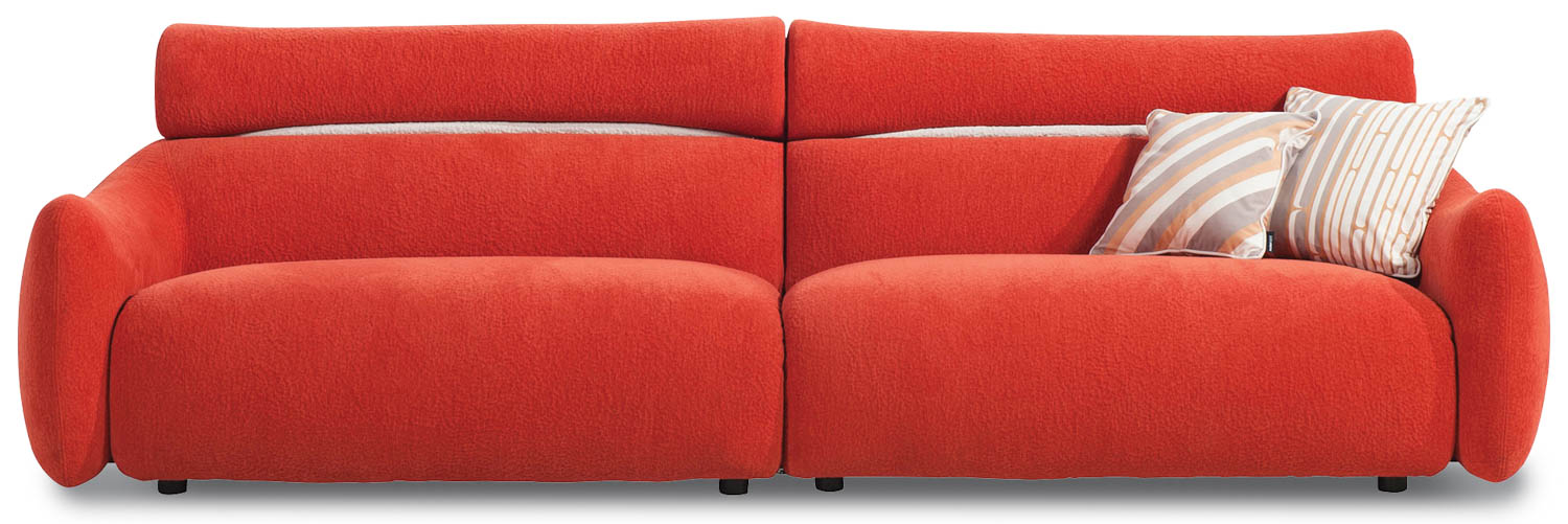 The red sofa is sitting on a white background