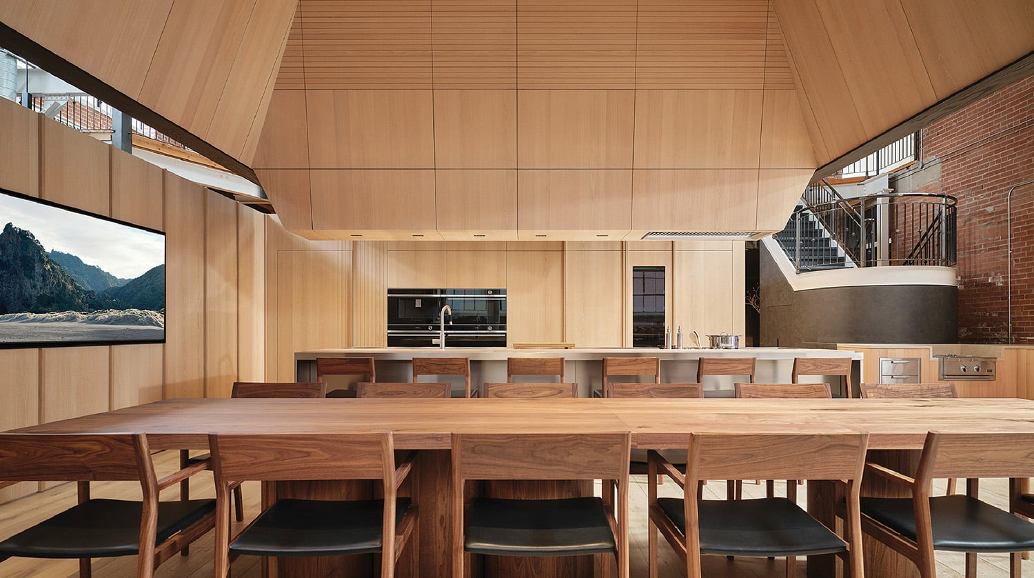 Awooden dining table