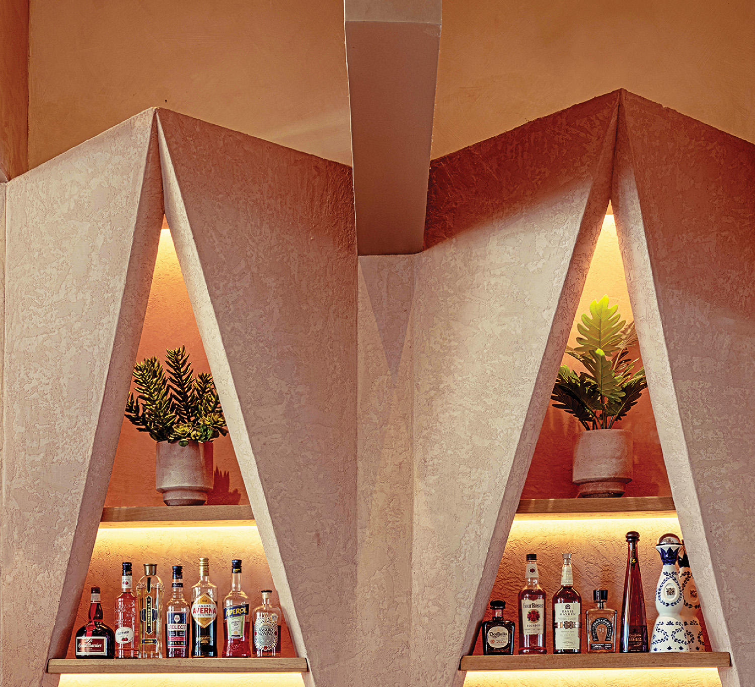 A wall with shelves.