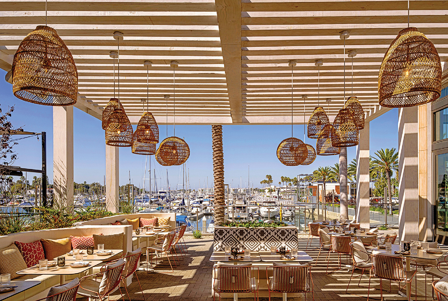 A restaurant with a view of the marina.