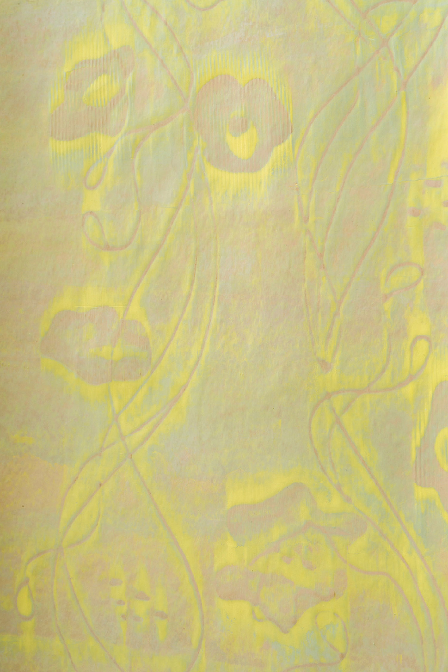 A painting of a woman with a yellow background.