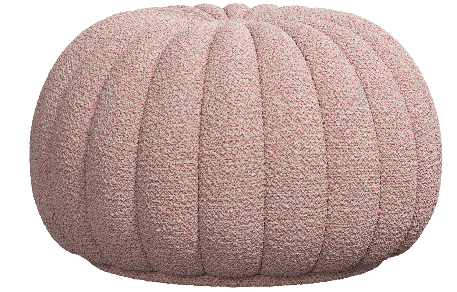 A pink knitted pouf.