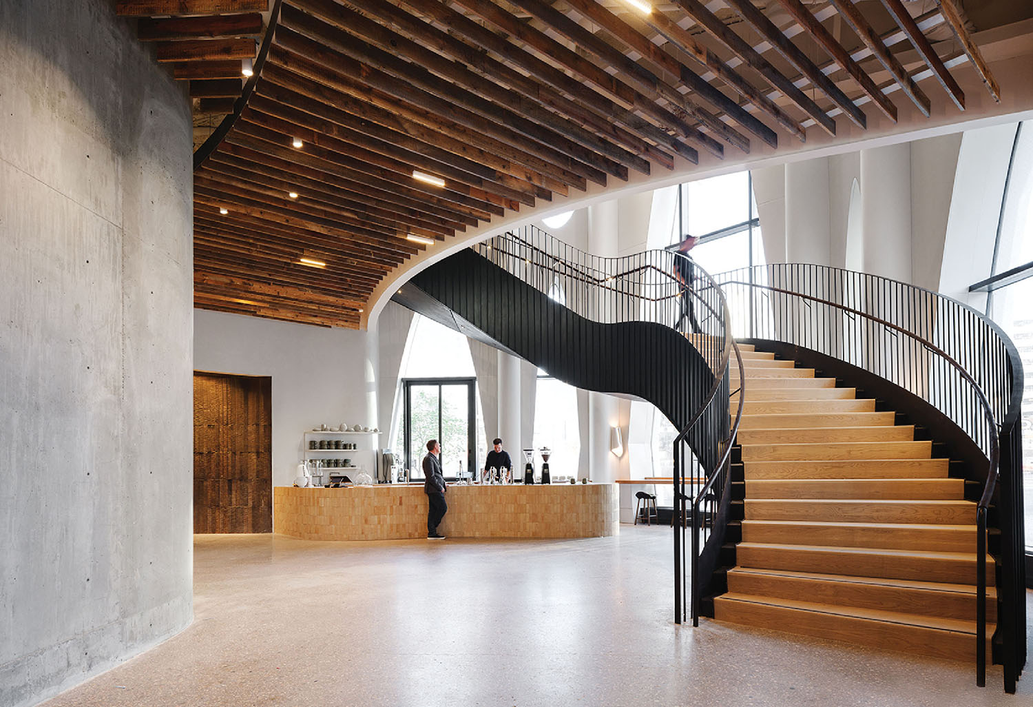 A spiral staircase in a modern home.