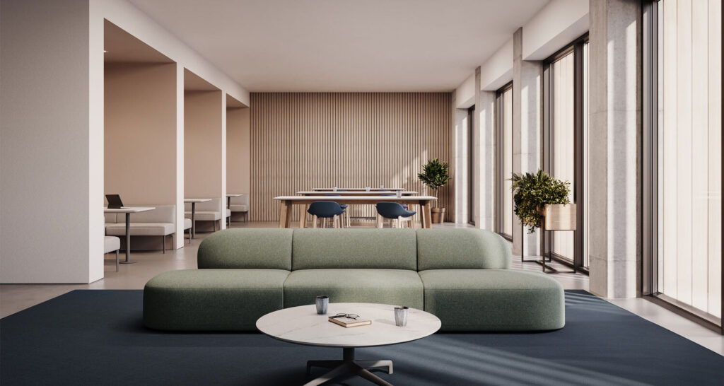 office with light green sofa by keilhauer