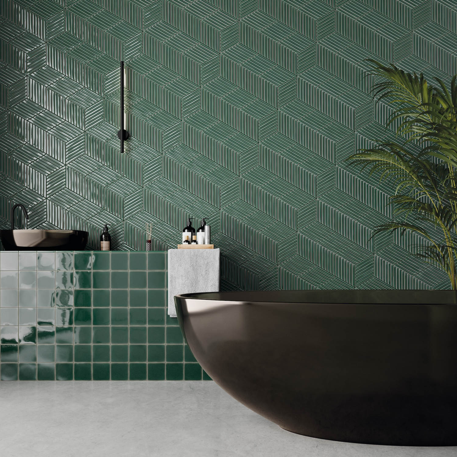 a green tiled bathroom