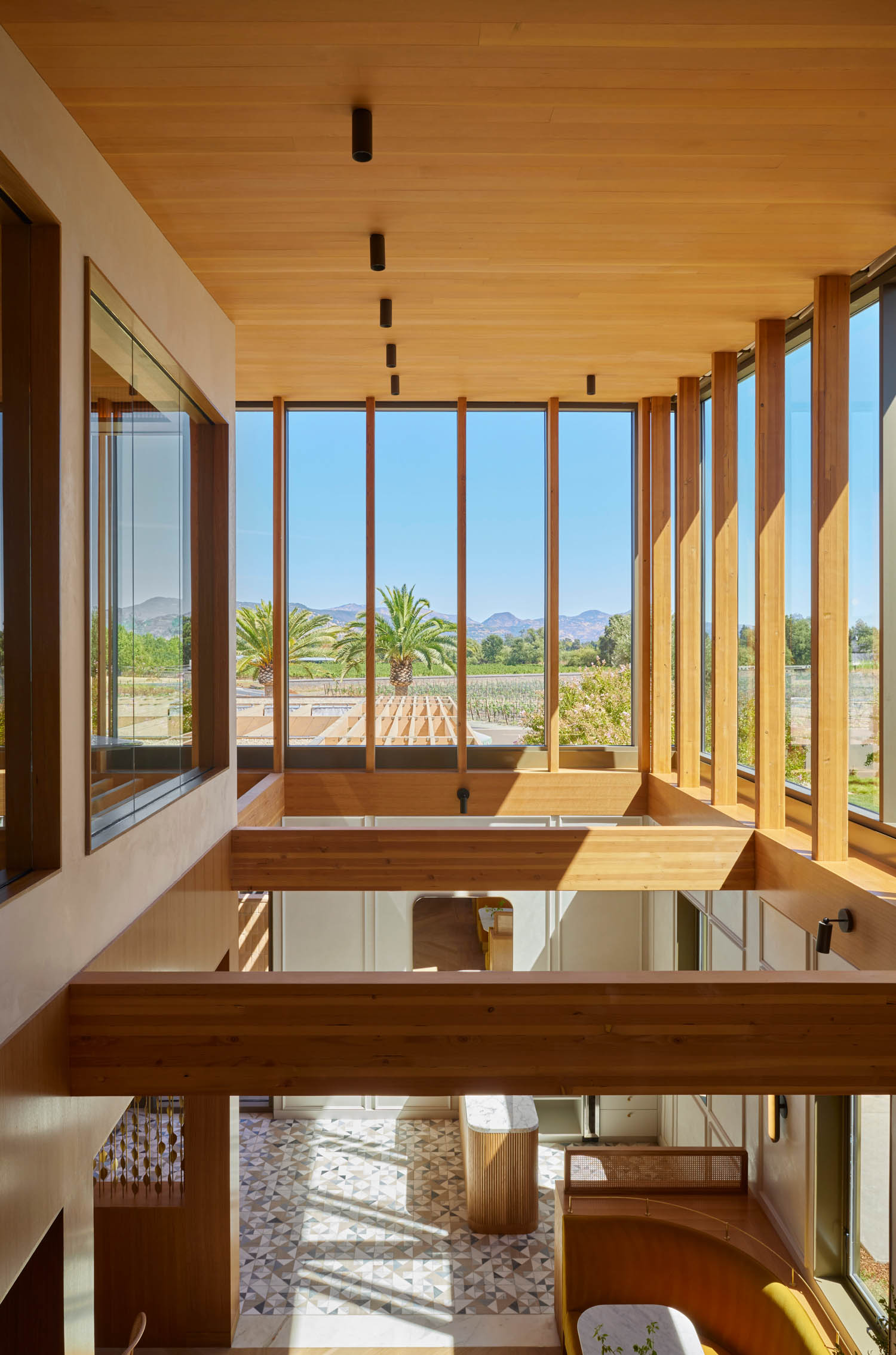 second floor of winery with view of the vineyard