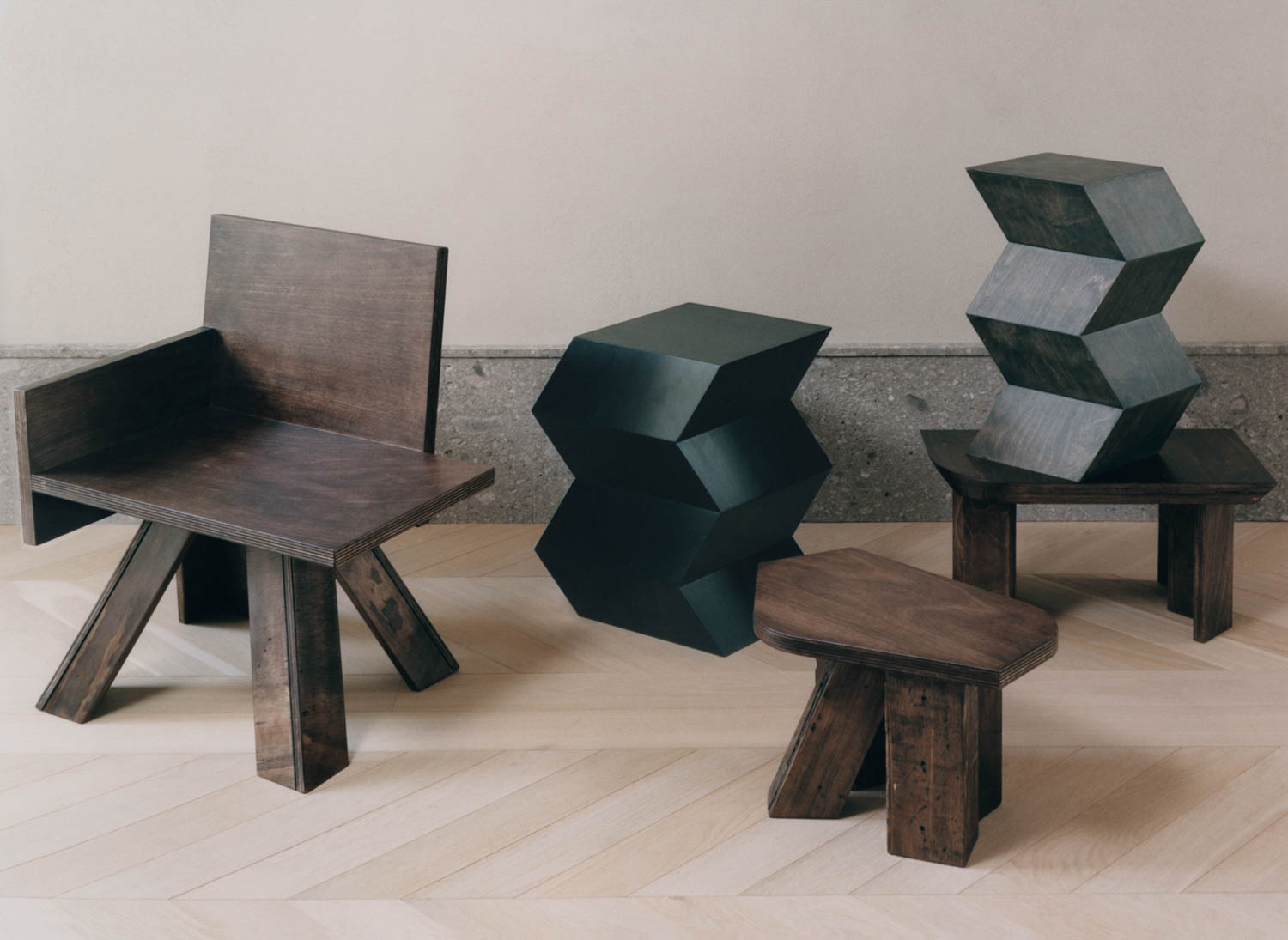 multiple wooden furnishings next to each other