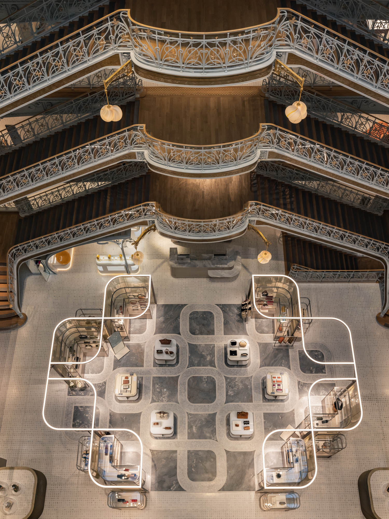 aerial view of a Parisian department store