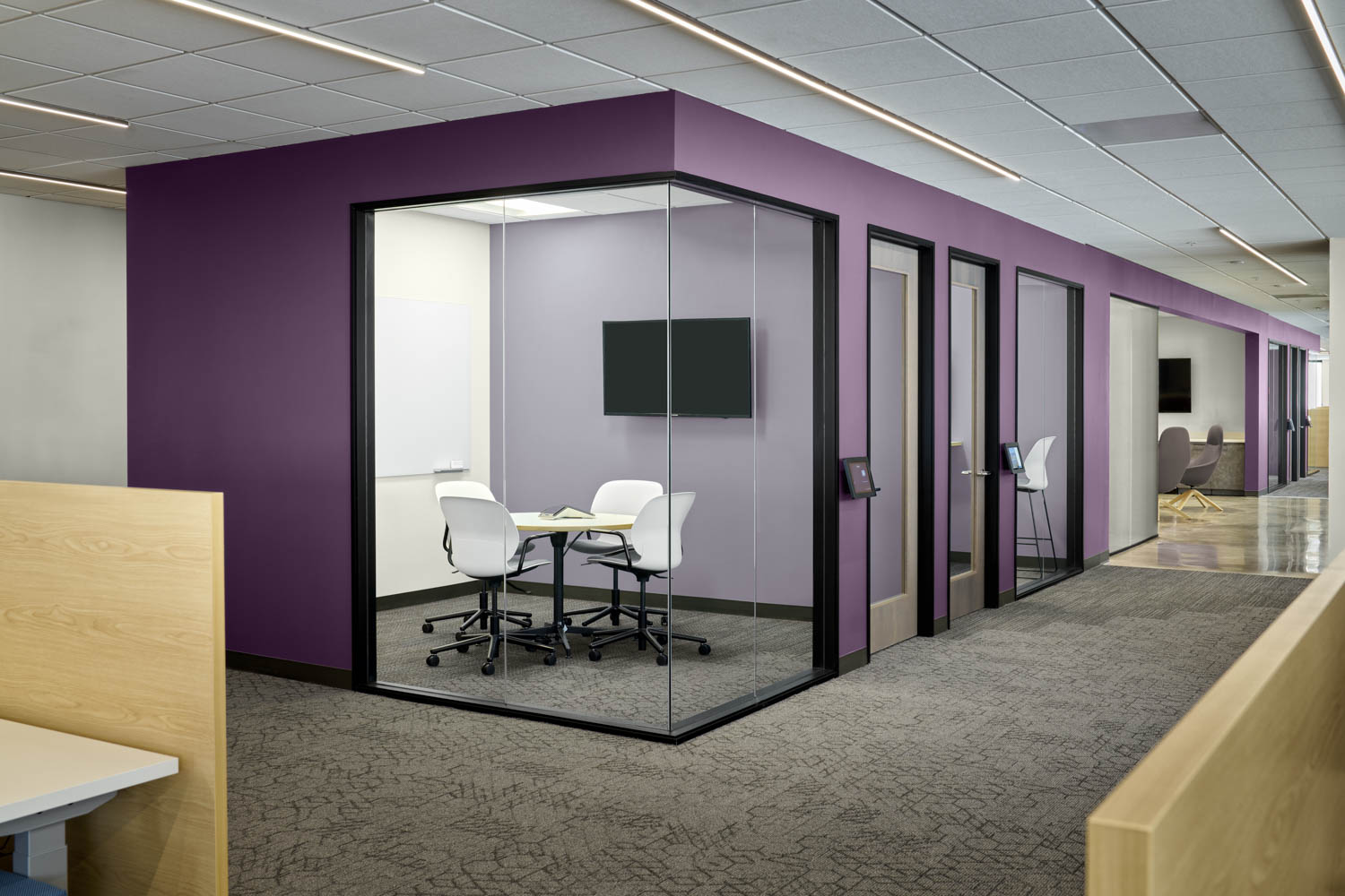office with conference rooms painted with purple paint