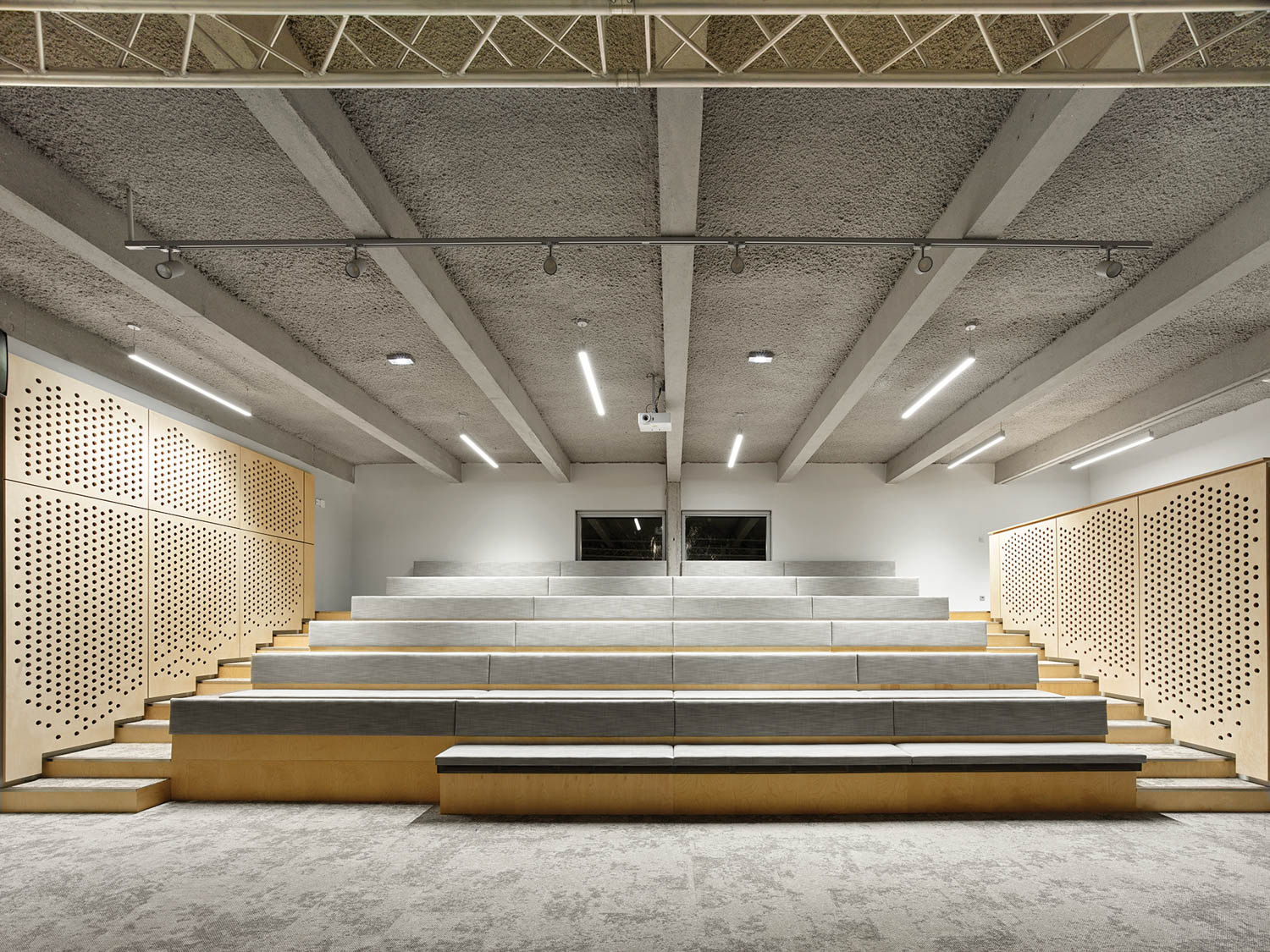elevated bleacher seats inside a room