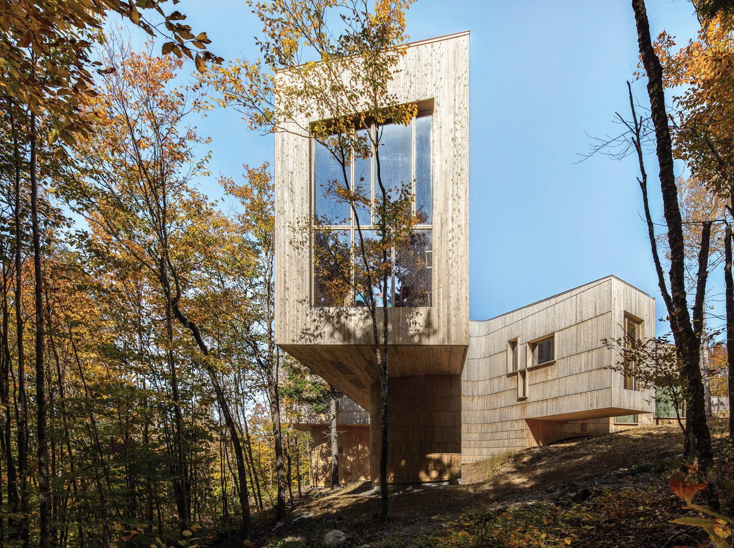 exterior facade of building with glass windows