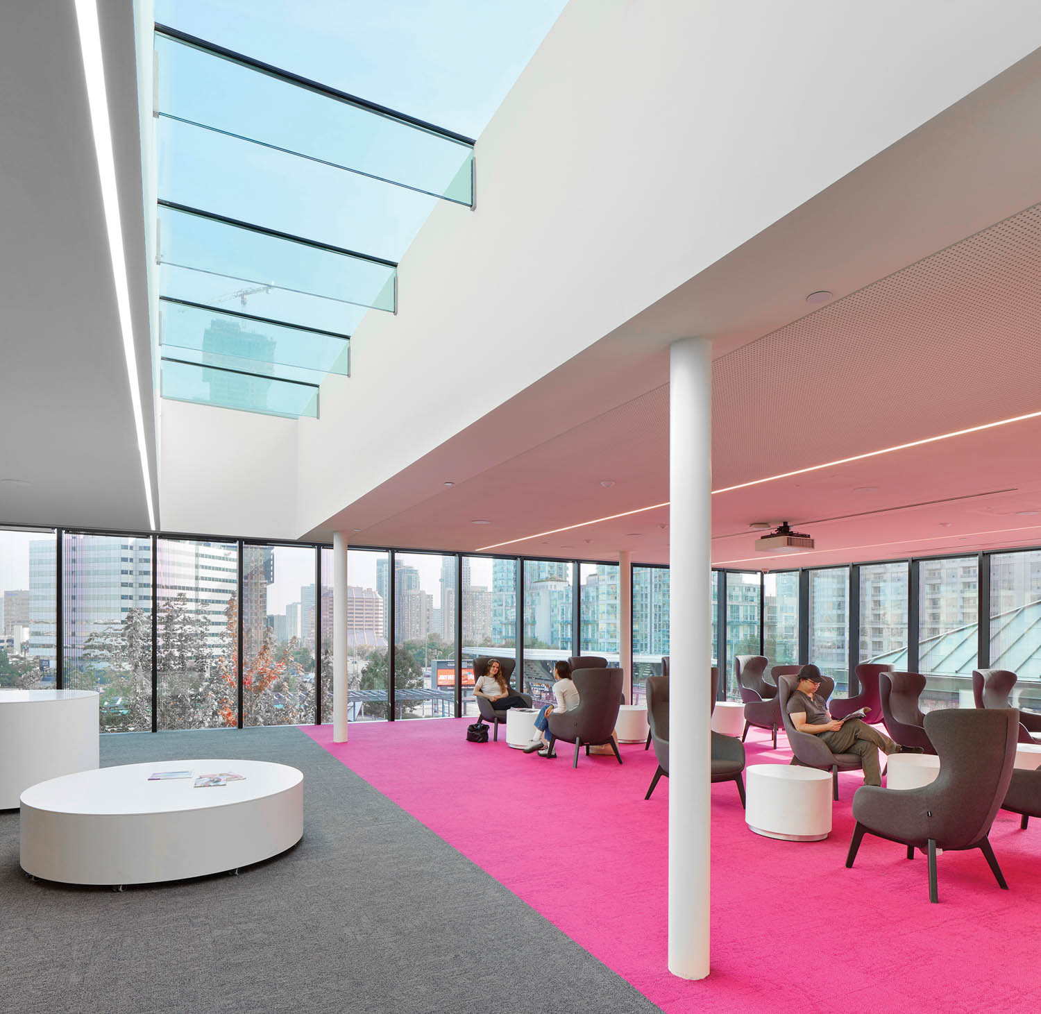 lounge area on a pink carpet