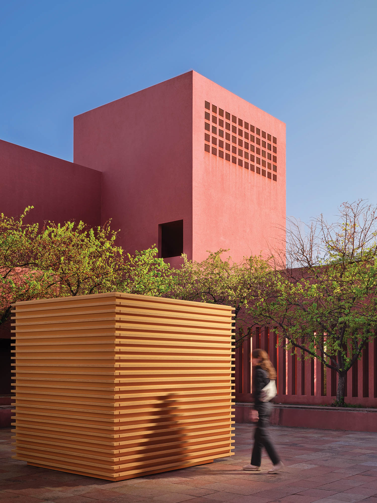 yellow block in courtyard