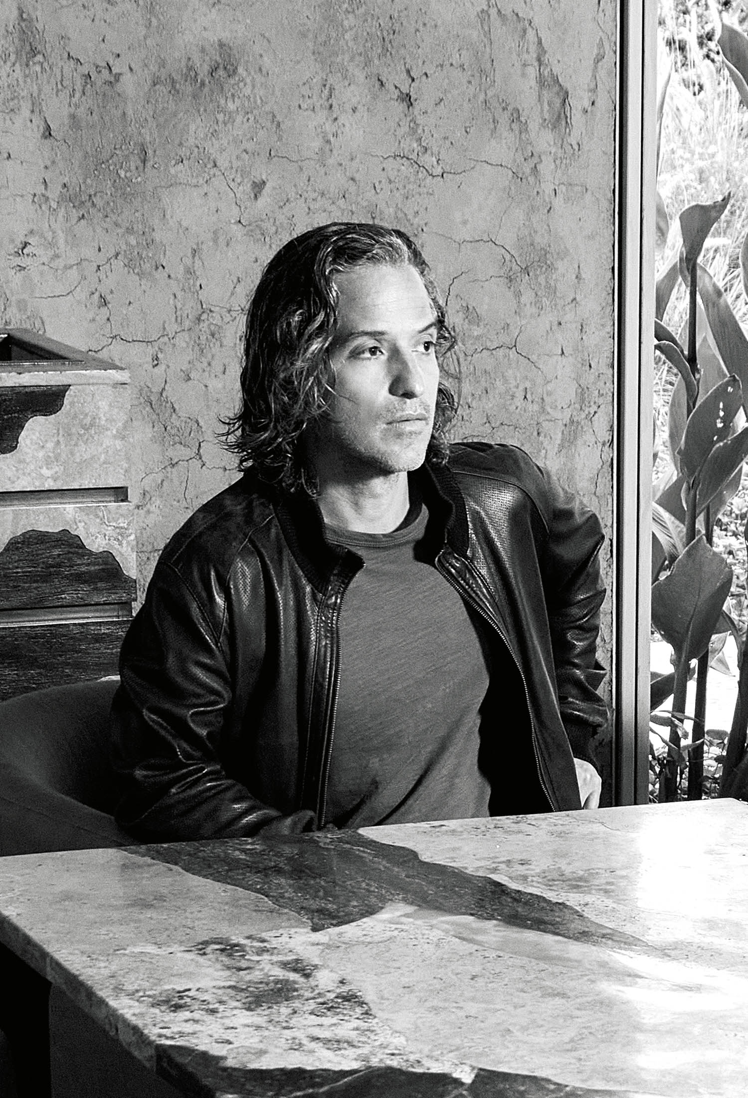 man with leather jacket