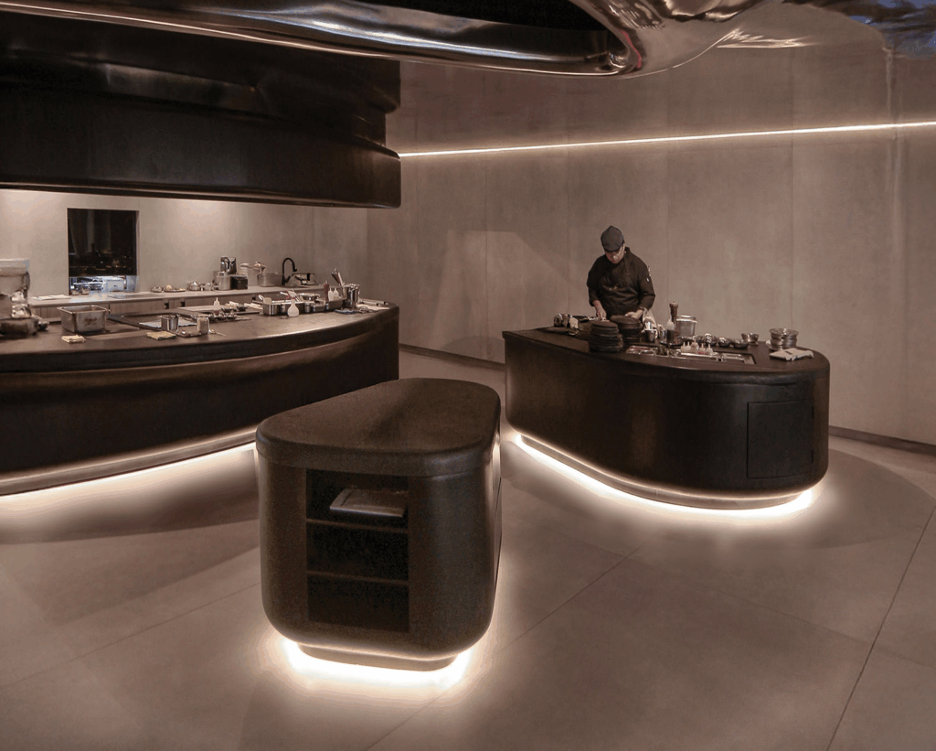 kitchen with multiple stone islands