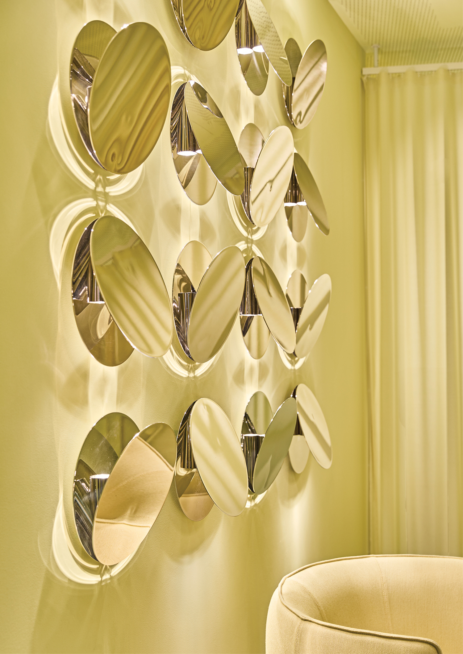 A mirror hanging on the wall.