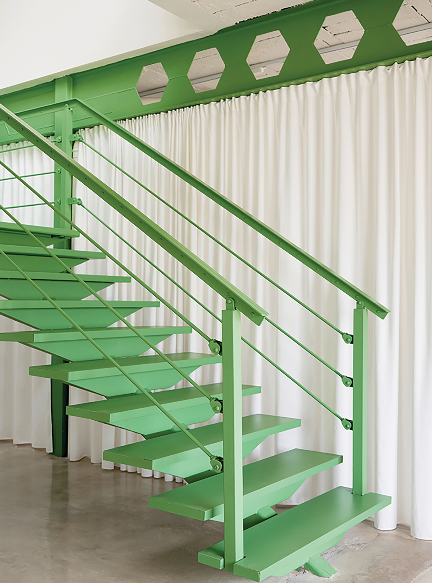 A green staircase.