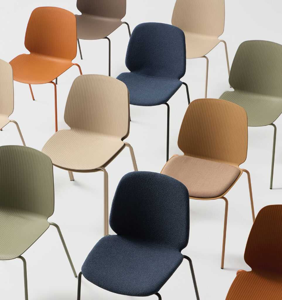 A group of chairs with different colors.