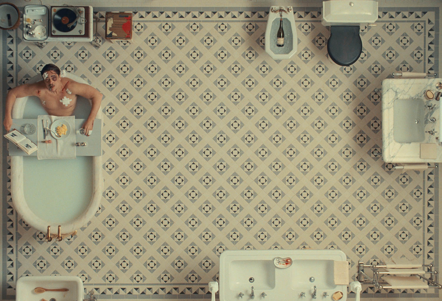 aerial view of person in a bathroom