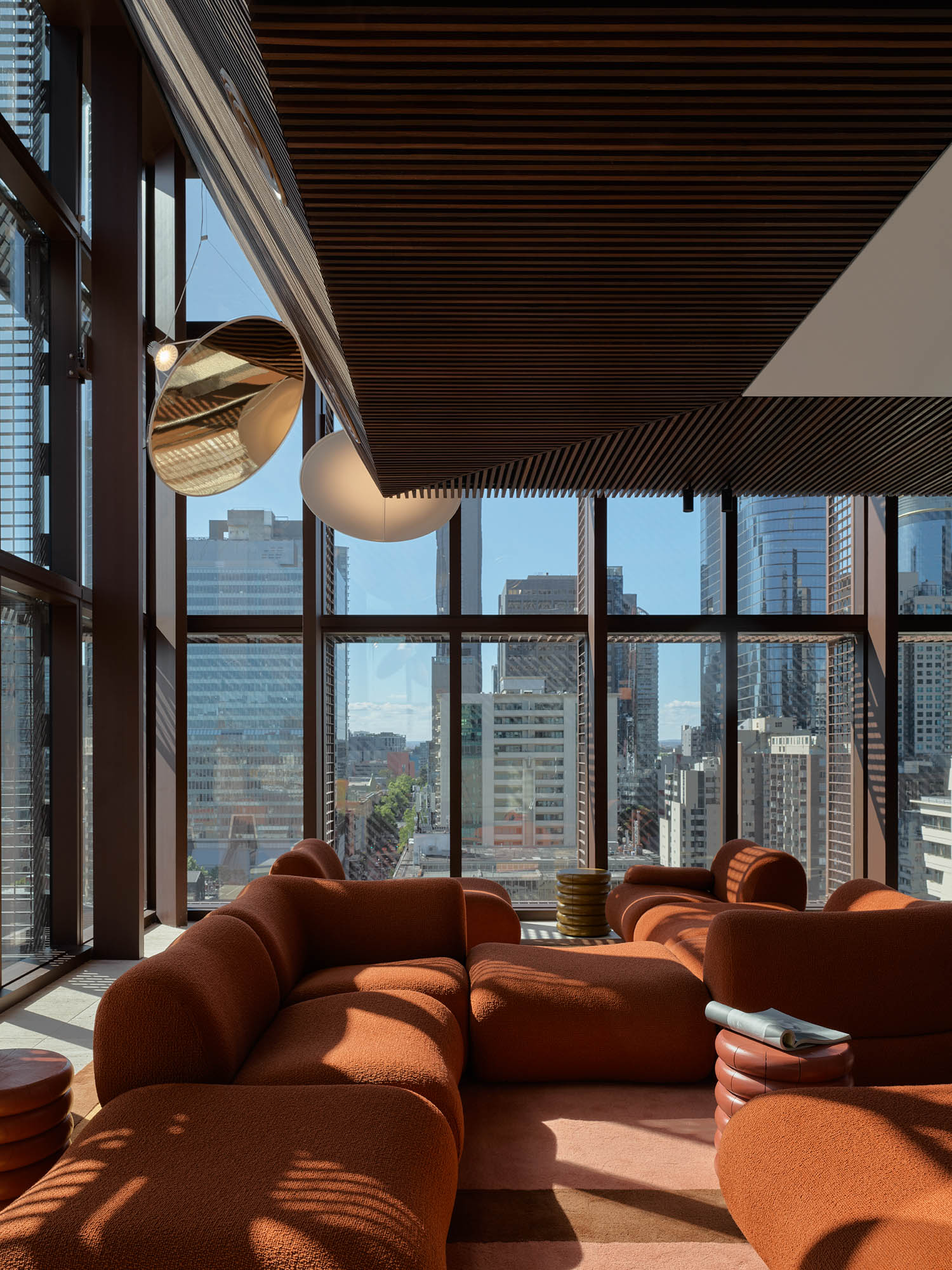 lounge area with terracotta chairs
