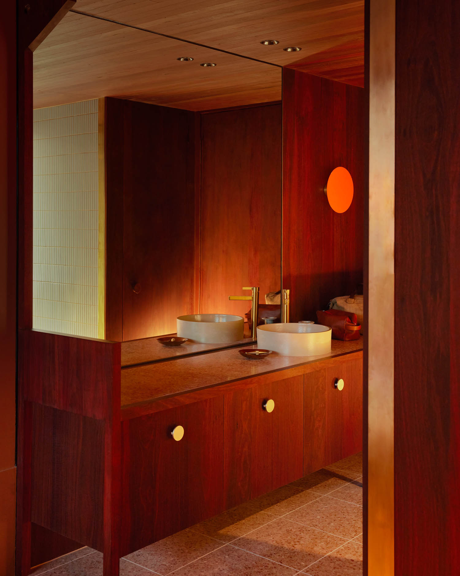 all wooden bathroom with mirror