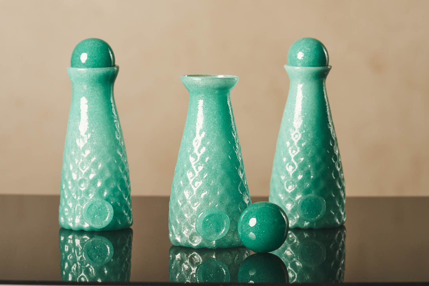 teal glass bottles