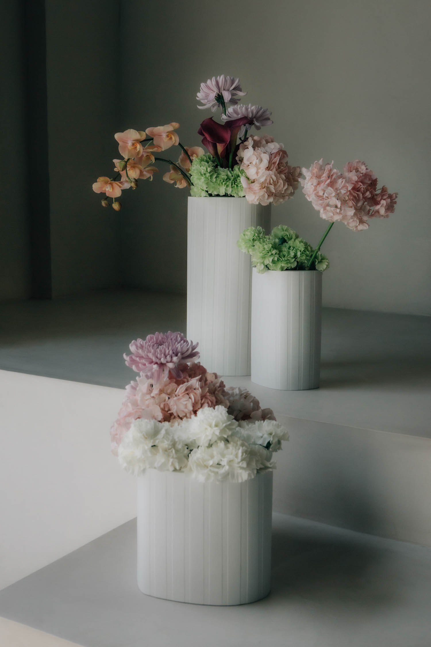 closeup of flower vases