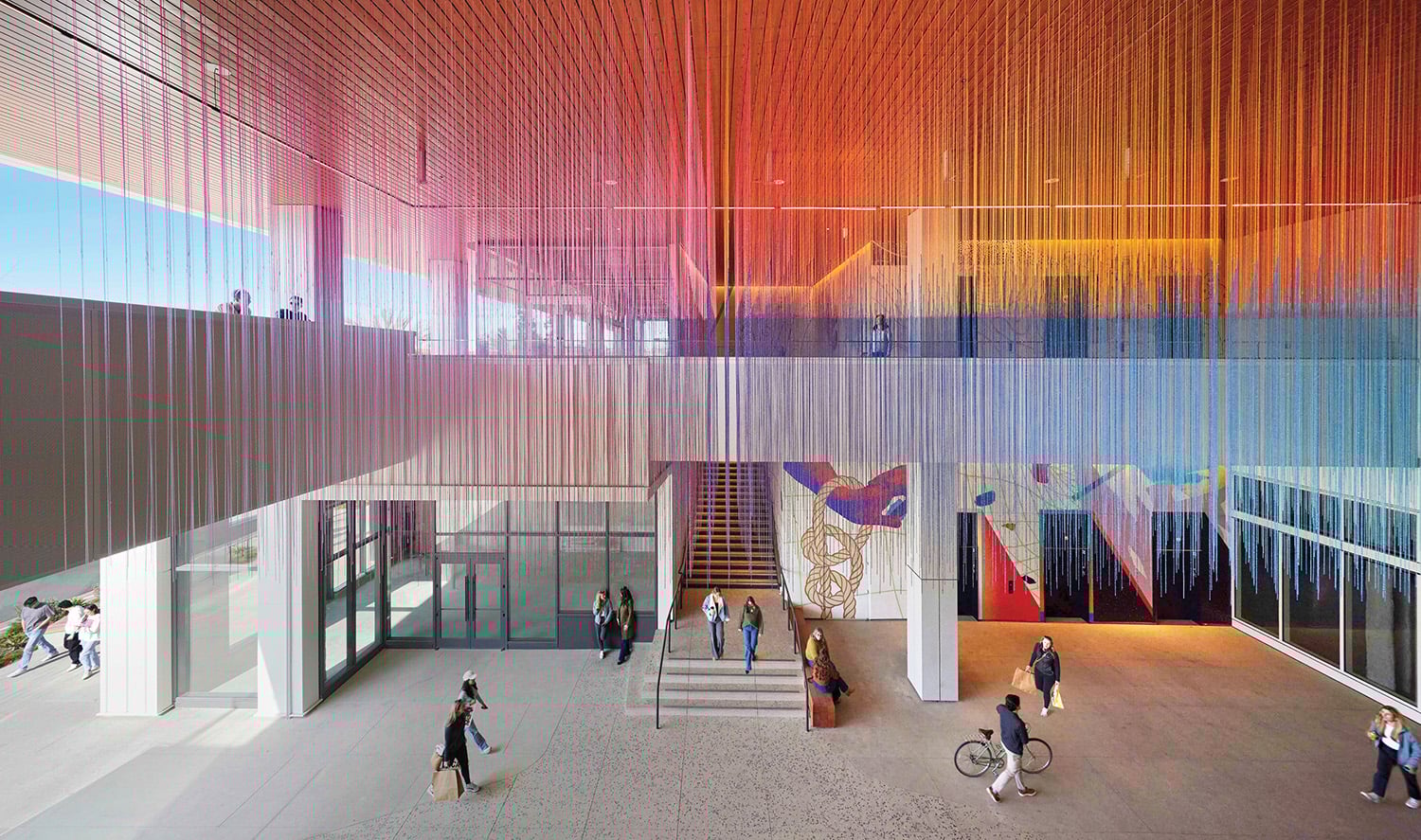 A large building with a staircase and a staircase