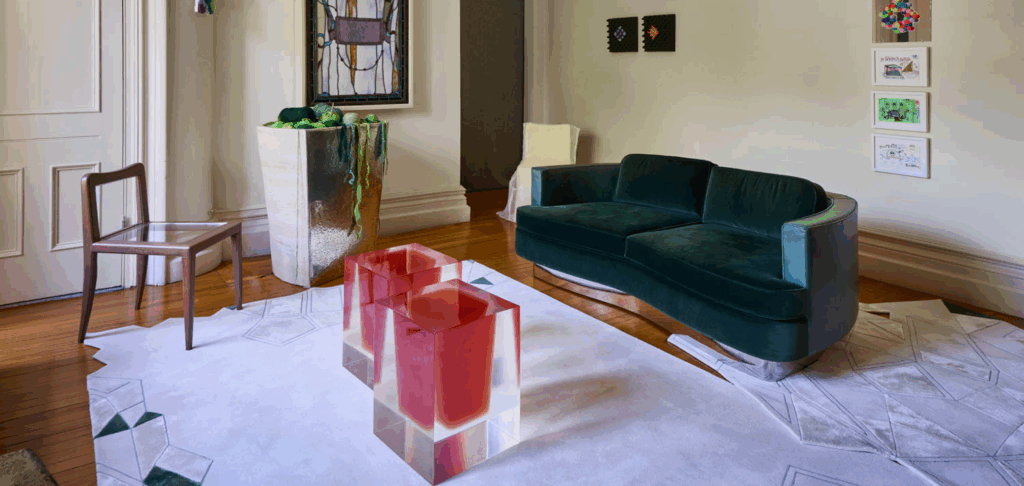 green sofa in space
