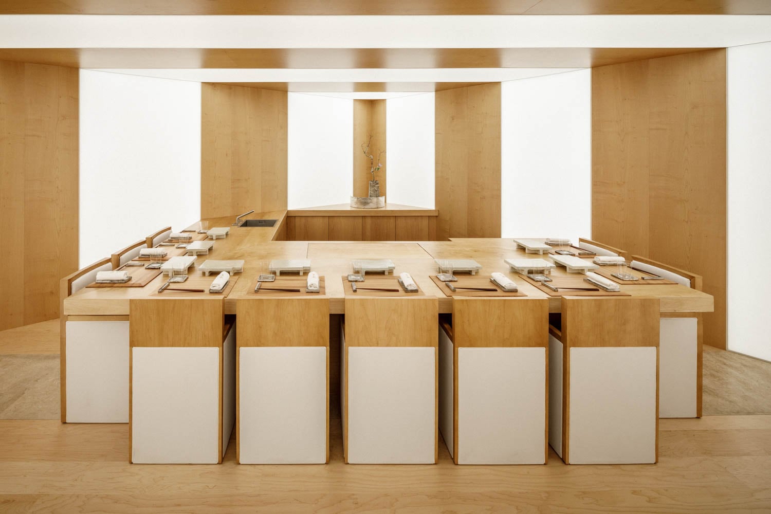 view of sushi bar with all wooden feature